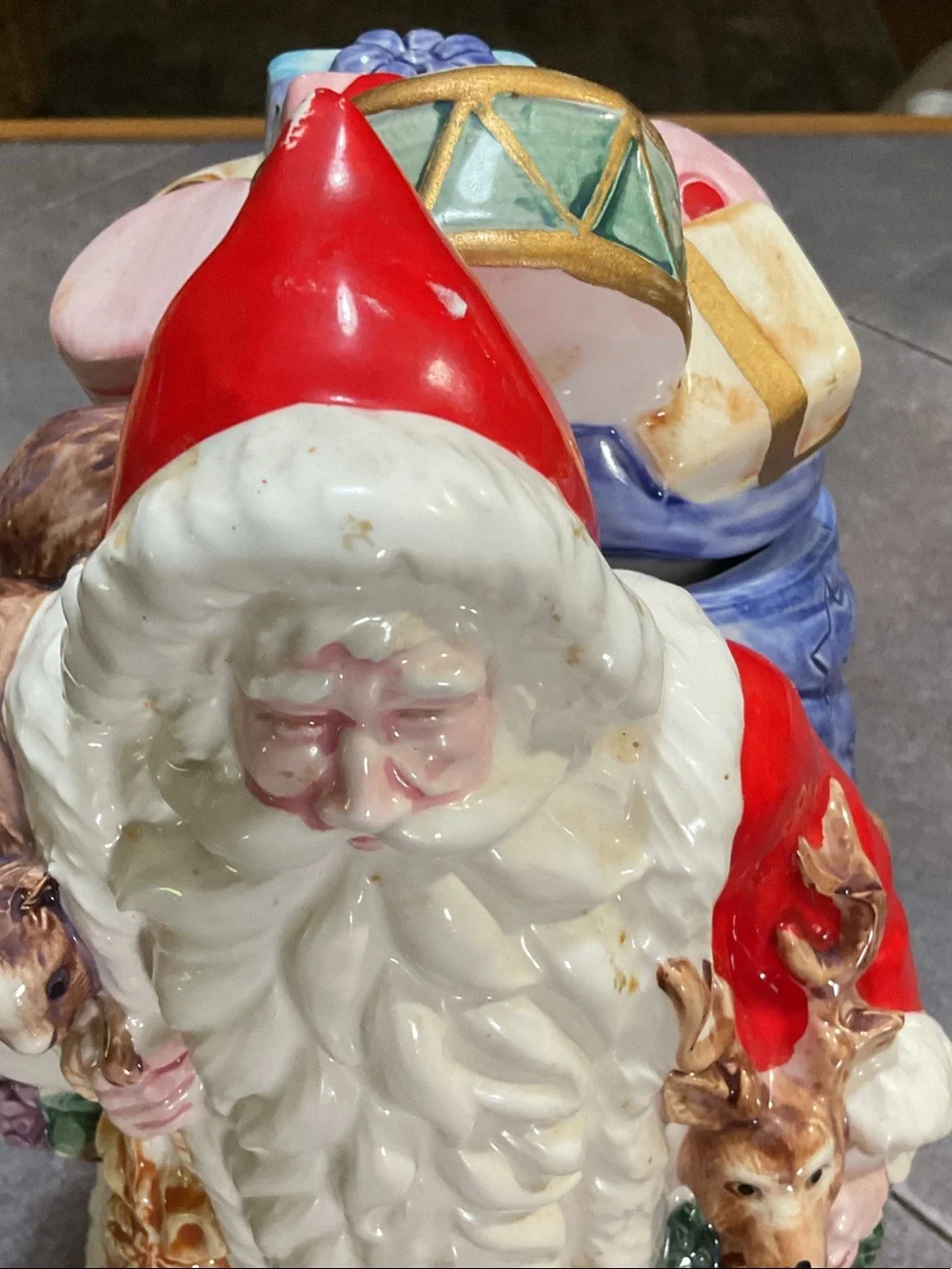 Hand-Painted Ceramic Santa Figurine with Reindeer - Red and White